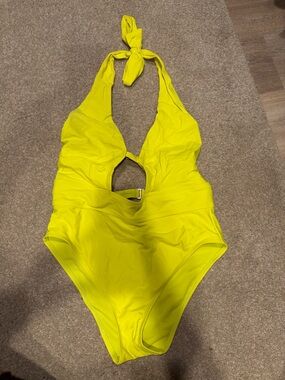 Adore Me Neon Yellow Halter One-Piece Swimsuit